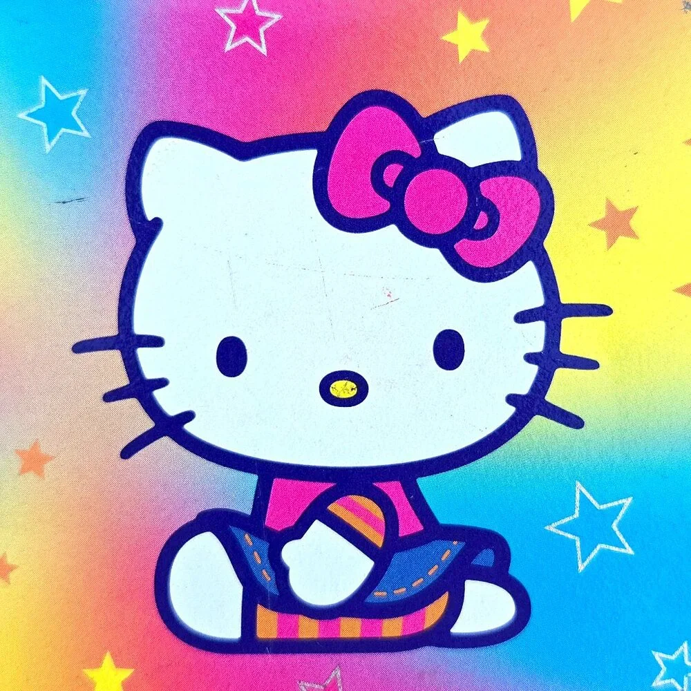 90s Sanrio Hello Kitty Pencil Box Metal Tin Pastel Rainbow Stars Japan
